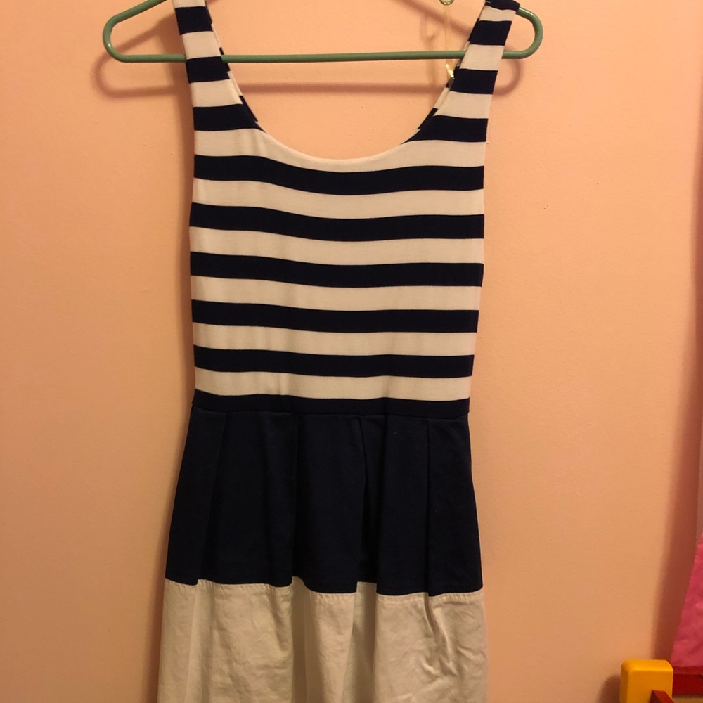 Dress, navy and white stripe knee length size 10